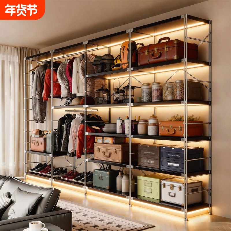 货架衣柜置物架家用衣帽间展示架靠墙多层木质陈列架仓库承重