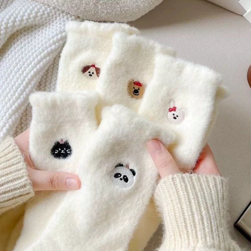 袜子女潮中筒冬款毛绒绒加绒加厚保暖厚袜子可爱卡通长袜水貂貂绒