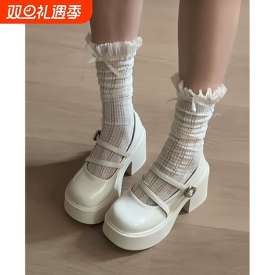 配裙子厚底粗跟小皮鞋女秋季jk鞋子增高白色高跟玛丽珍鞋法式单鞋