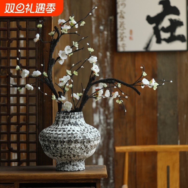 景德镇新中式复古禅意陶瓷花瓶侘寂风花器家居酒店民宿装饰品摆件