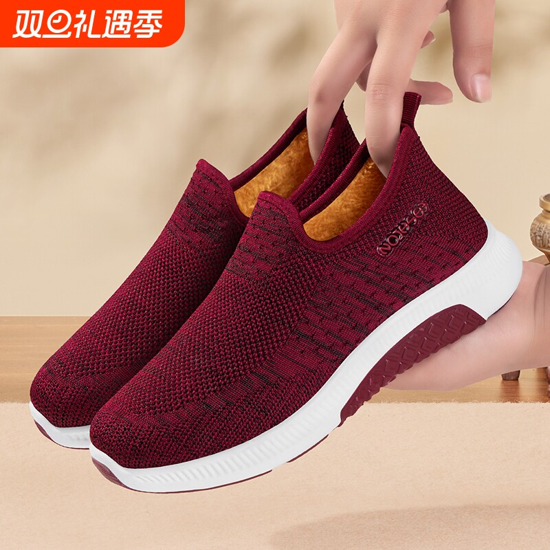 老北京布鞋女冬季加绒保暖新款老人棉鞋加厚防滑一脚蹬休闲妈妈鞋