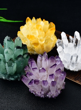 天然紫白水晶簇摆件标本装饰绿水晶黄水晶粉水晶蓝色紫色粉色白色