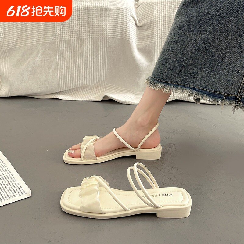 意尔康心选法式仙女风平底凉鞋女夏季时尚配裙子高级感罗马沙滩鞋