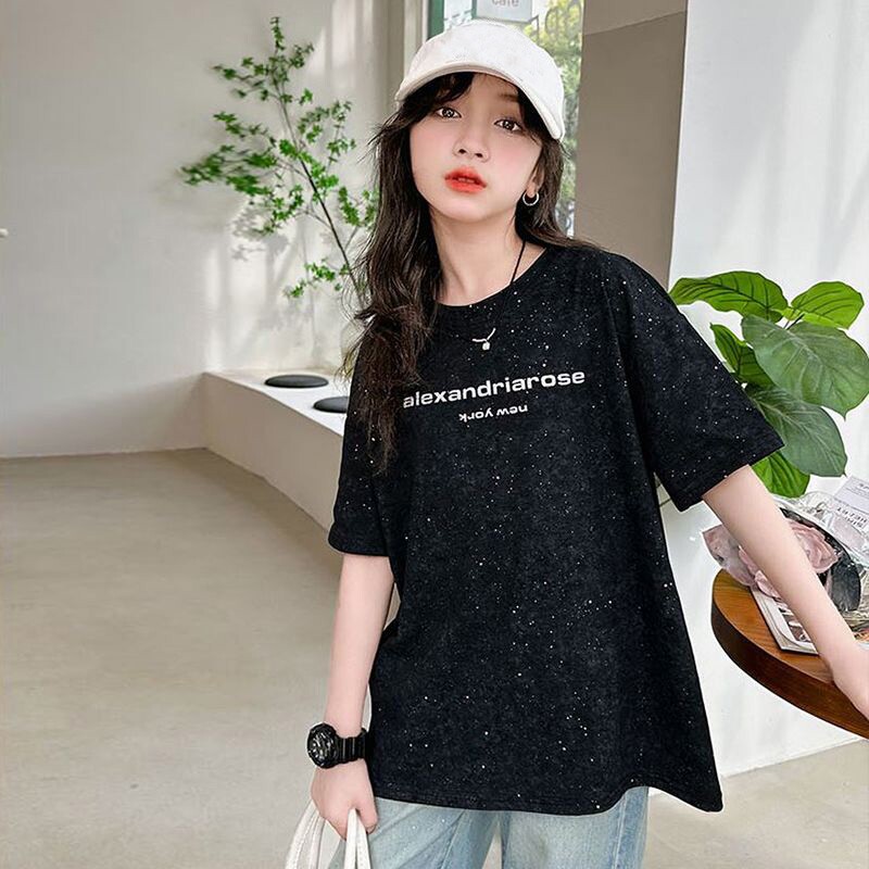 亮片女童夏装短袖T恤休闲上衣t图片