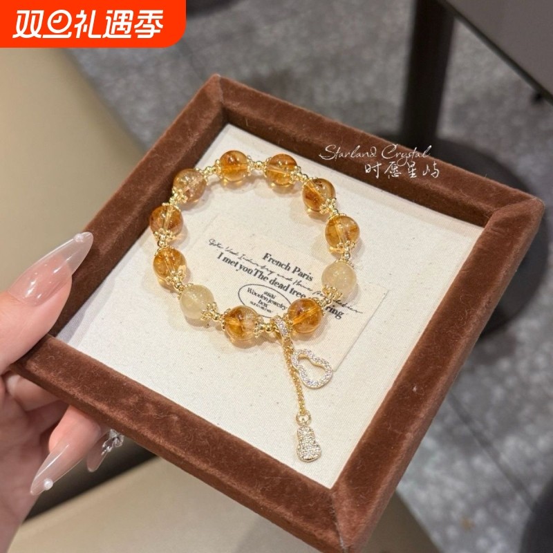 平衡土正能量黄晶水晶手串招财事业金发手链葫芦暴富轻奢