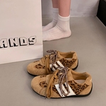 复古豹纹系带德训鞋女2025早秋新款薄底内增高赛车鞋运动休闲鞋子