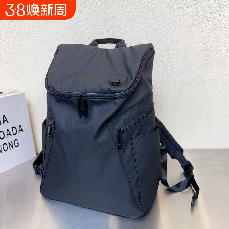 英伦复古风防水牛津布双肩包大容量背包旅行包书包男女皮质黑色