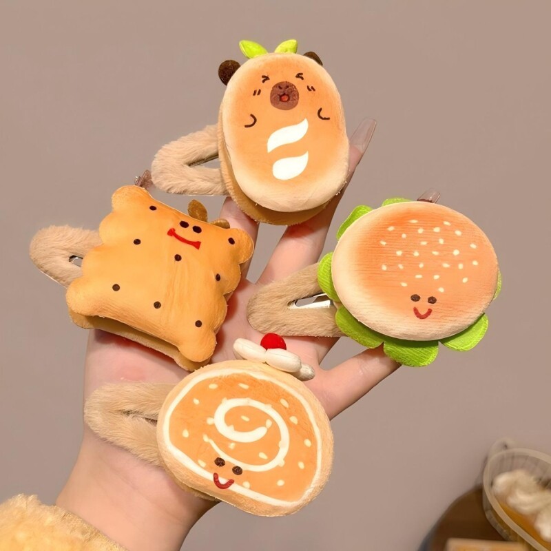 可爱发卡秋冬卡通趣味饼干汉堡毛绒发夹女侧边刘海碎发bb夹子头饰图片