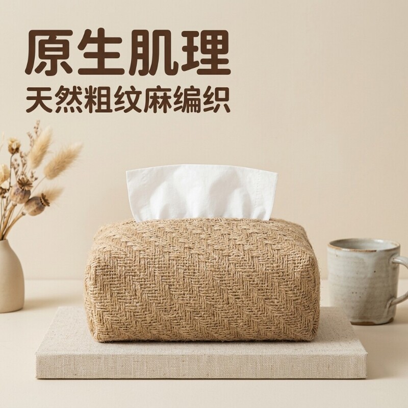 日式简约布艺棉麻纸巾盒家用客厅麻布纸盒餐巾纸收纳盒创意车载图片
