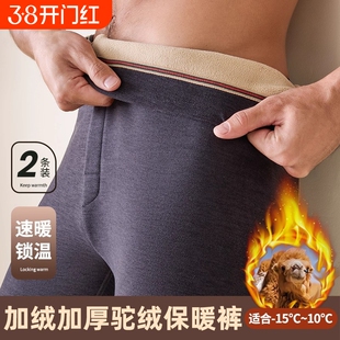 男士保暖裤驼绒裤冬季加绒加厚大码弹力打底秋裤毛裤棉裤加长防寒