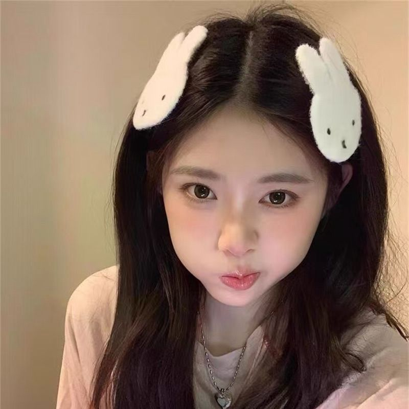 甜美自制米菲兔毛绒卡通发帖刘海贴甜美少女可爱款无痕魔术贴发饰