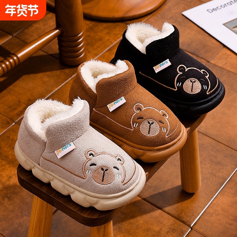 冬季儿童棉鞋加绒加厚棉靴宝宝毛毛鞋卡通软底防滑男女童保暖鞋