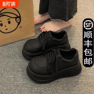增高乐福鞋 春秋季 2025新款 女松糕英伦风玛丽珍单鞋 黑色 厚底小皮鞋