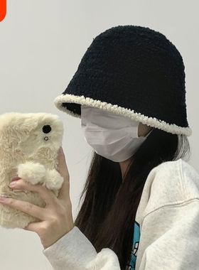 黑色女ins网红针织盆帽秋冬日季系百搭显脸小遮脸渔夫帽子薄款
