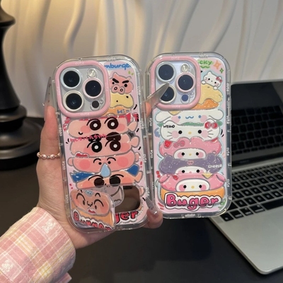 可爱IQOO13羽纱泡芙带镜子支架汉堡小新kt猫iPhone16e软创意12苹果14PLUS手机壳高级感15ProMax适用情侣y200i