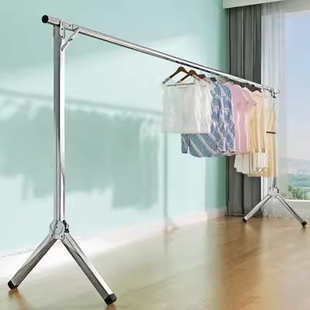 晾衣架落地折叠家用晾衣杆不锈钢阳台挂衣架单杆可伸缩晒衣架宿舍