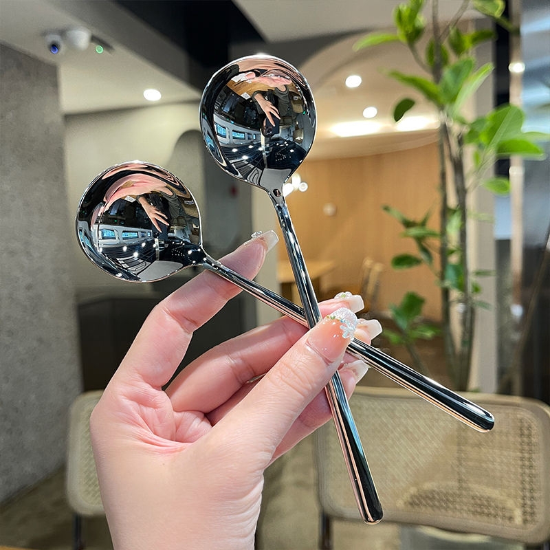 不锈钢勺子高颜值葡萄牙家用长柄汤匙网红成人吃饭圆头西餐勺