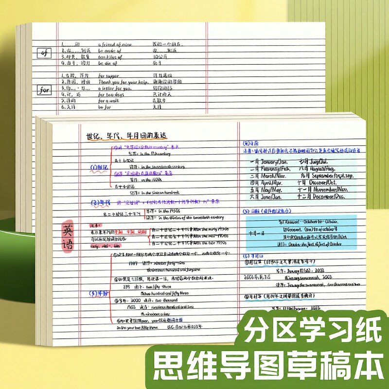 a3思维导图草稿纸笔记本横线分区本可撕横版学习纸高颜值背单词纸空白写字纸考研工作笔记纸试卷纸双面加厚