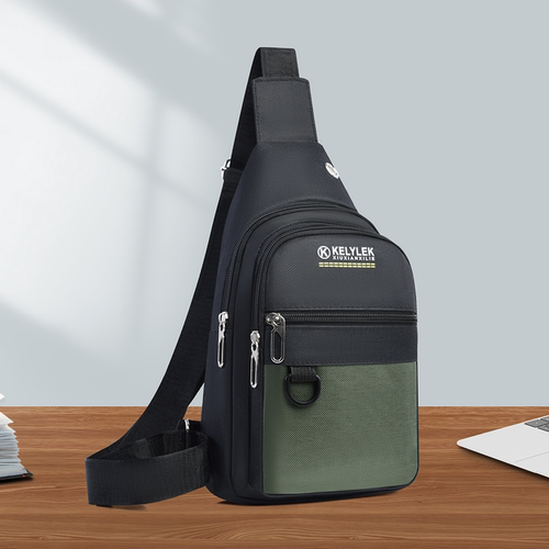 胸包男款男士运动休闲胸前包牛津布黑色斜挎包男帆布单肩小背包