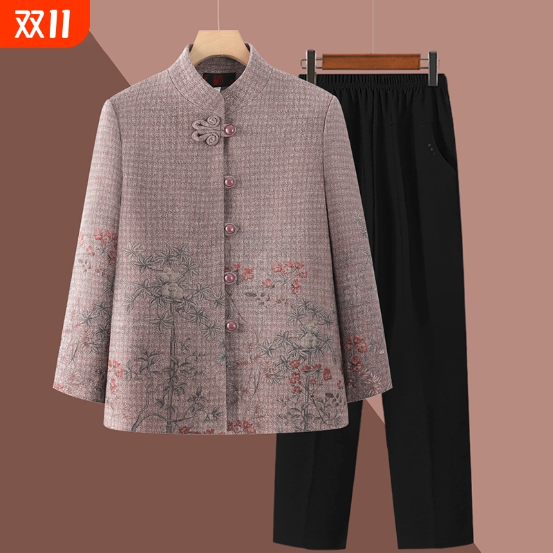 妈妈春装新款唐装奶奶中式外套中老年人春秋上衣女老太太宽松衣服