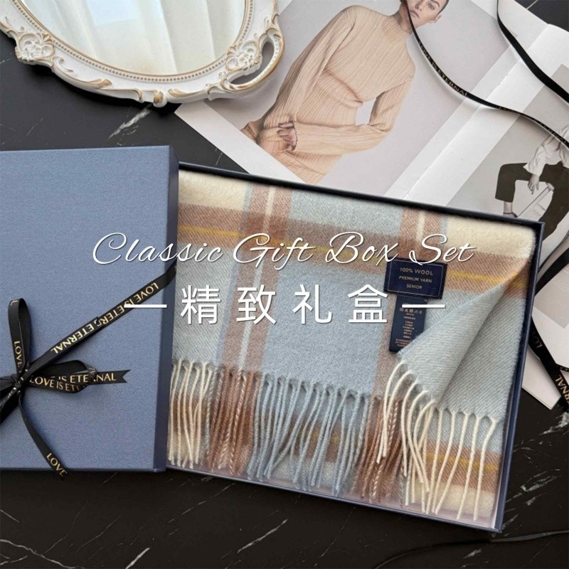 尖货英伦100%羊毛格子围巾女冬季学生百搭男保暖情侣围脖生日礼物