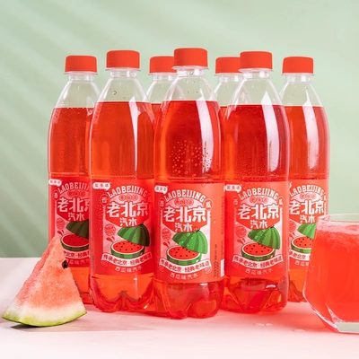 老北京汽水600ml*24瓶装0脂0卡碳酸饮料沙示整箱西瓜果汁苹果味