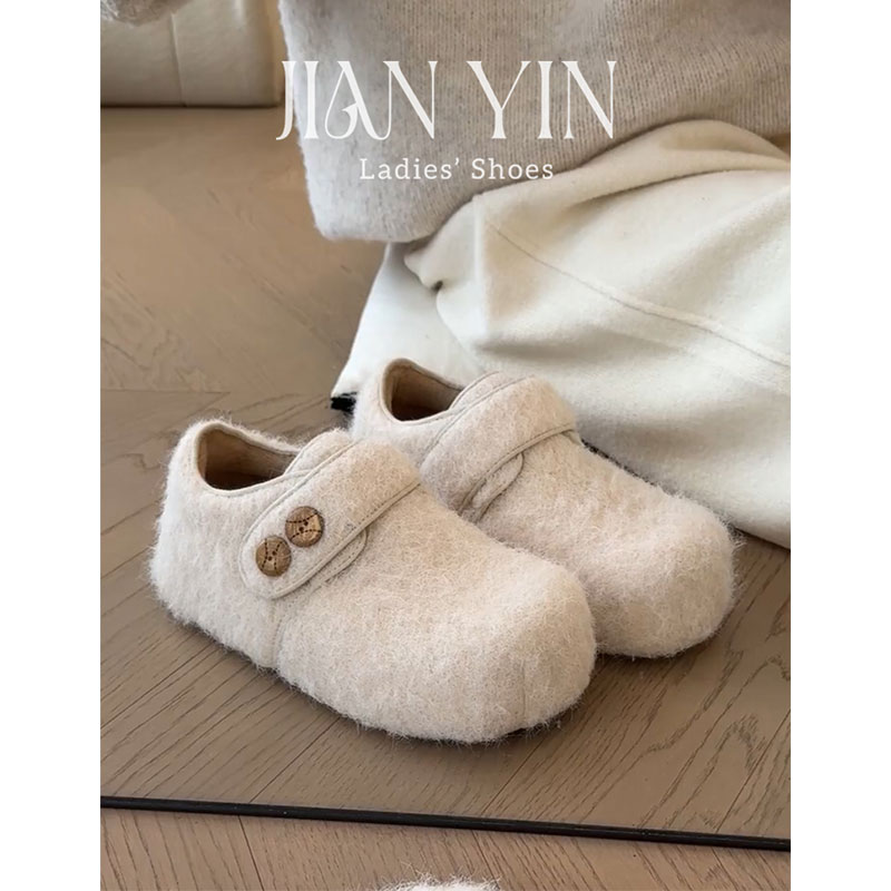 内增高5cm~毛茸勃肯鞋女冬季新款百搭加绒保暖魔术贴毛毛雪地棉鞋