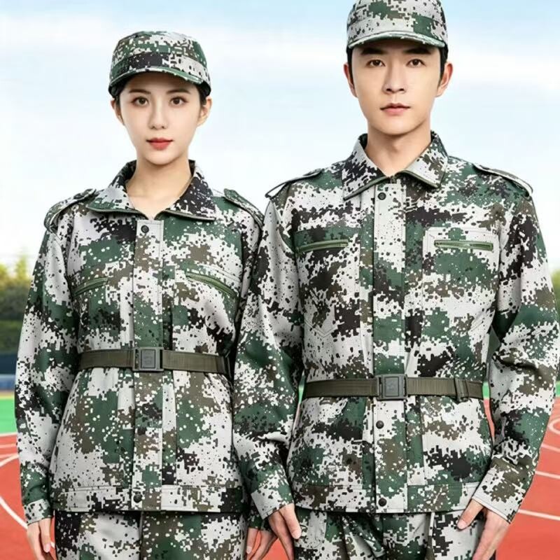 纯棉军训服迷彩服套装大学男女夏季初高中绿色耐磨上衣户外校服图片