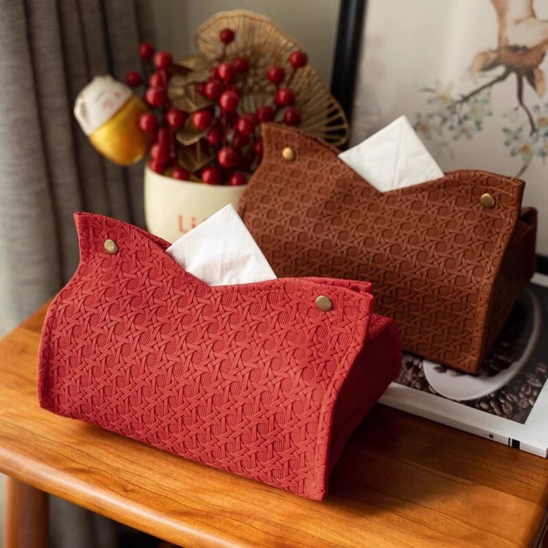 喜庆红色抽纸盒结婚摆件纸巾客厅餐厅桌面收纳盒办公室台面编织