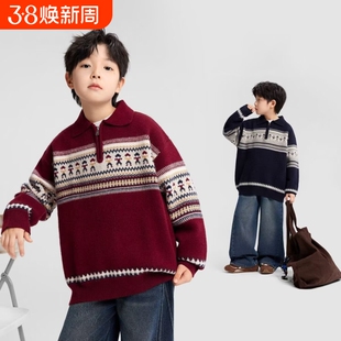 童装男童毛衣polo衫儿童秋冬2025新款费尔岛男孩大童上衣拜年服