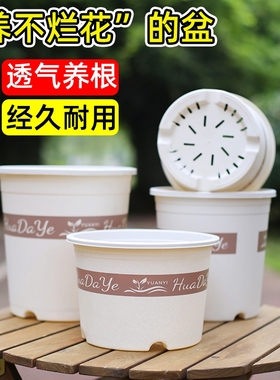 花大爷简约圆形塑料花盆透气养根绿植盆栽经久耐用白色三代加仑盆