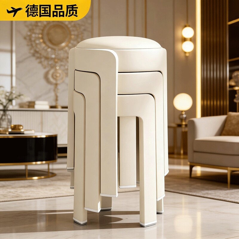 2026爆款奶油风软包餐椅家用可叠放塑料凳子轻奢高级感餐桌椅餐厅