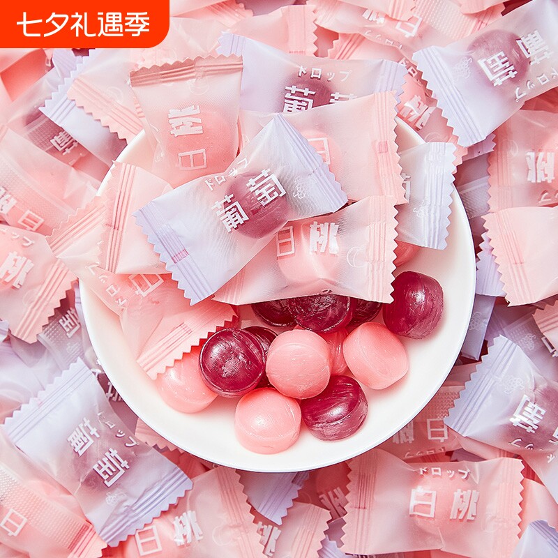 白桃味水果硬糖高颜值小零食结婚喜糖网红糖果散装批发水果味混合