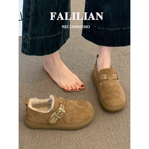 加绒勃肯鞋女鞋子2025新款冬季一脚蹬保暖棉鞋休闲百搭爆款雪地靴