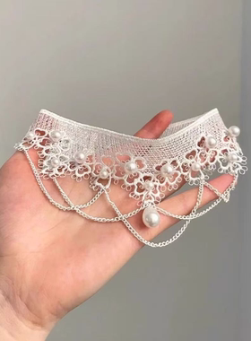 高级感蕾丝水滴流苏项链欧美风轻奢小众锁骨链2025新款choker颈链