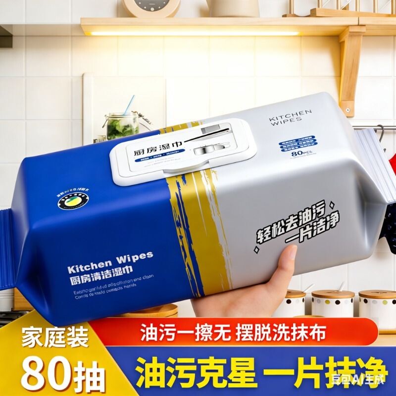 厨房湿巾去污去油家用油烟机清洁强力去油污湿纸巾加大加厚抹布