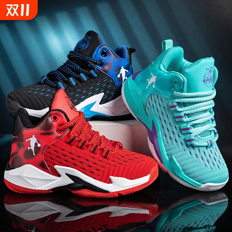 男童运动鞋春秋新款2025透气网面跑步鞋中大童软底篮球鞋高帮红色