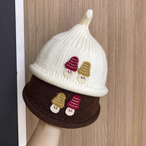 帽子韩版女童可爱超萌奶嘴花朵秋冬毛线帽婴儿套头儿童针织帽