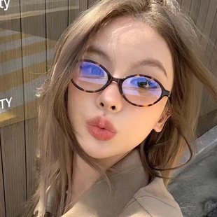 张元 书呆子眼镜小脸f防蓝光平光镜椭圆形复古玳瑁猫眼镜框 英同款