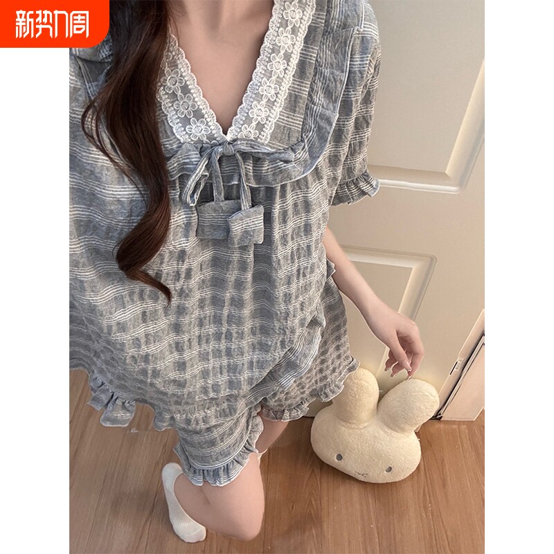 睡衣女夏季2026新款棉绸短袖灰色高级感女士带胸垫一体大码家居服