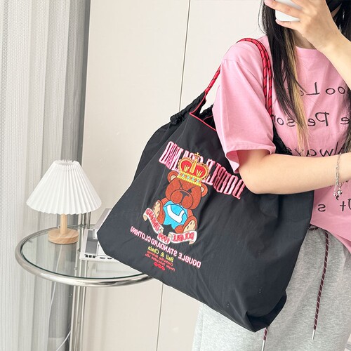 帆布包女皇冠熊ball chain高圆圆同款刺绣购物袋大容量单肩斜挎包