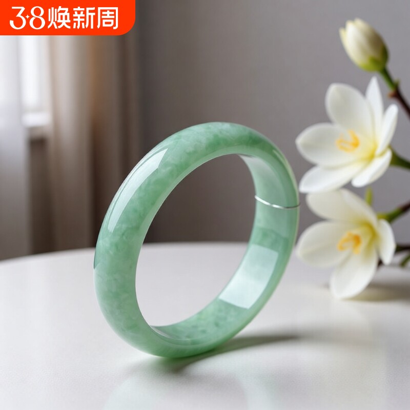 学生翠色飘花真玉石镯子贵州翠手镯正品少女玉手镯送礼物妈妈镯子