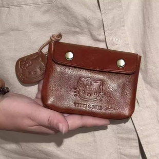 HelloKitty手工皮质零钱包女可爱迷你便携耳机钥匙证件随身小卡包