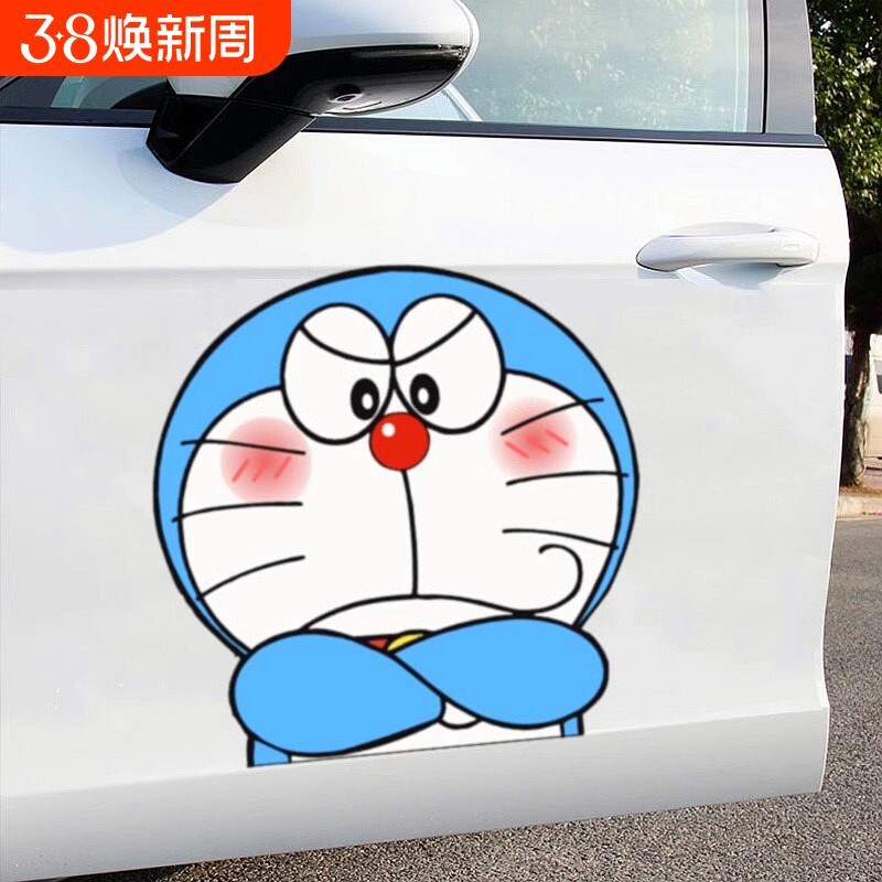 汽车贴纸划痕贴遮盖遮挡哆啦A梦小熊车贴卡通装饰电动摩托车贴