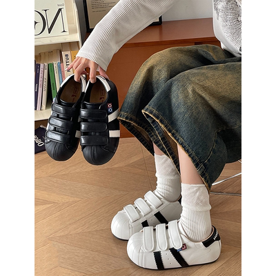 树上有个桃厚底德训鞋女2025夏季新款增高百搭贝壳头休闲大头板鞋