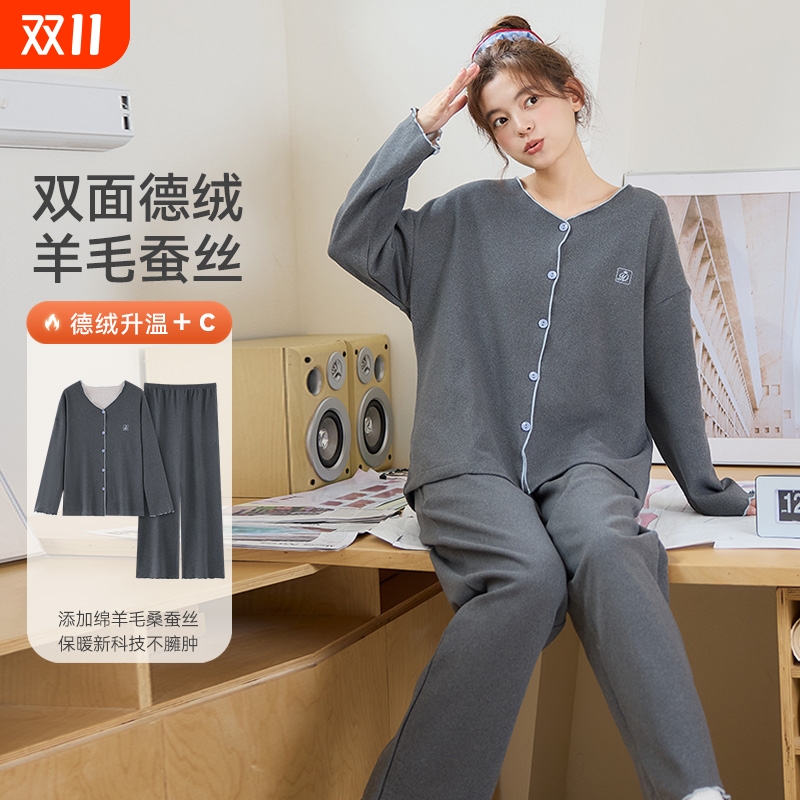 秋冬季加厚羊毛德绒女款睡衣