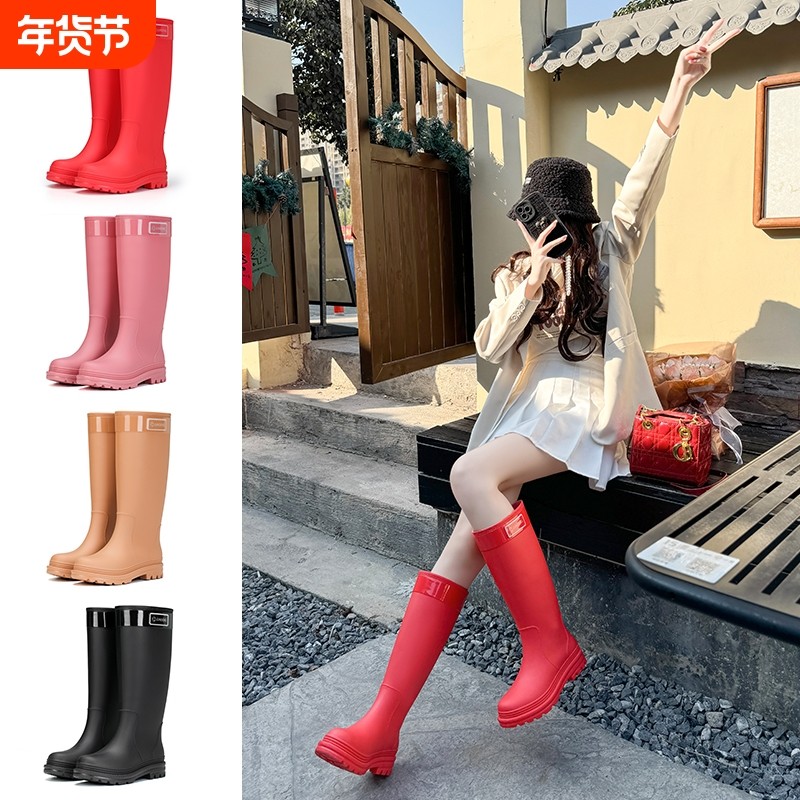 高筒雨鞋雨靴水鞋女防水防滑不累脚时尚外穿成人加绒徒步水靴耐磨
