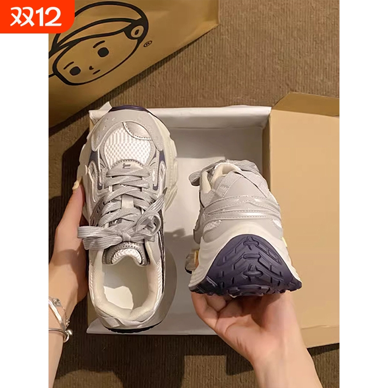 欧洲站2025秋季新款厚底老爹鞋女透气增高网面炸街6CM百搭运动鞋