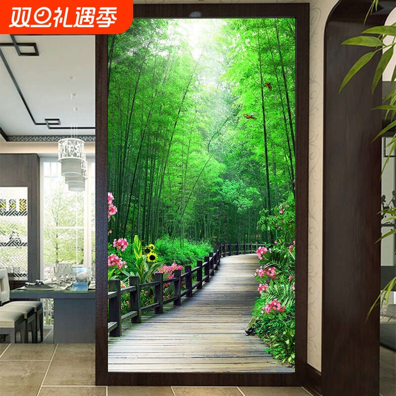 风景画入户玄关装饰画自粘沙发背景墙贴画走廊客厅贴纸防水墙壁纸