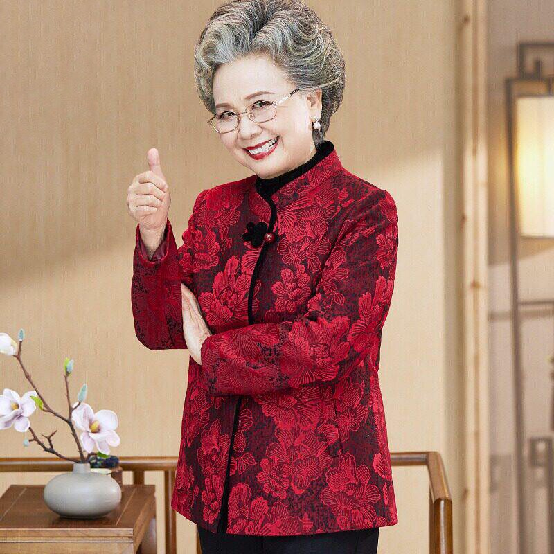 奶奶唐装外套女中老年人春秋婚宴装妈妈喜庆生日寿星礼服太太衣服